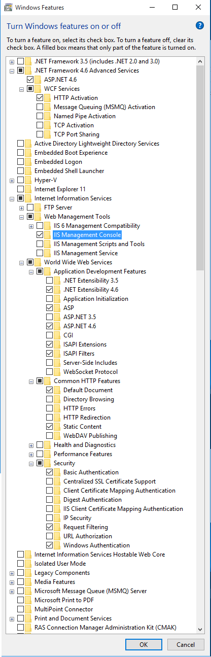 Required IIS features